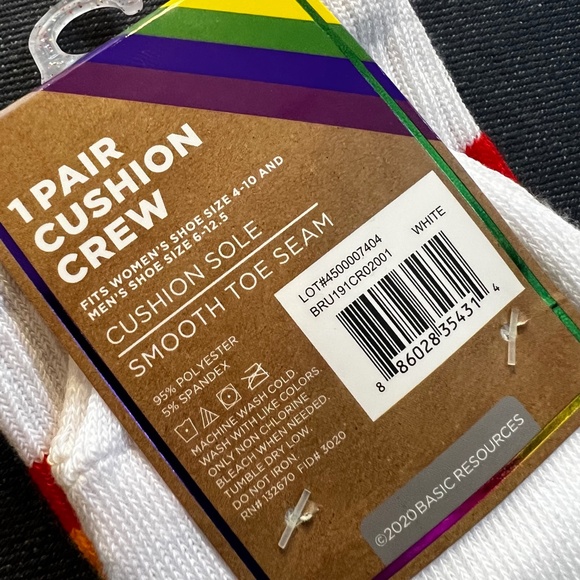 ✶Free!✶ Rainbow Pride Cushion Crew White Socks 🌈 FREE w/any $25 Purchase! LGBTQ - Picture 4 of 7